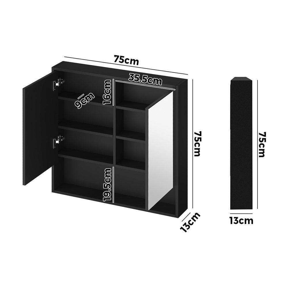 Welba Bathroom Mirror Cabinet LED Wall Storage 750x750mm Black-Bathroom Cabinet-PEROZ Accessories