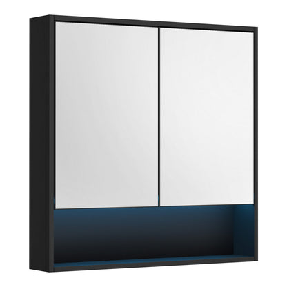 Welba Bathroom Mirror Cabinet LED Wall Storage 750x750mm Black-Bathroom Cabinet-PEROZ Accessories