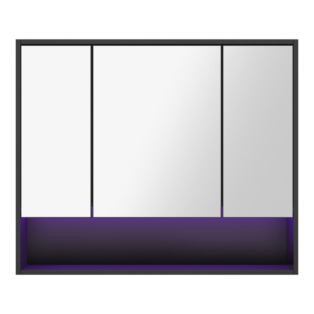 Welba Bathroom Mirror Cabinet LED Wall Storage 900x750mm Black-Bathroom Cabinet-PEROZ Accessories