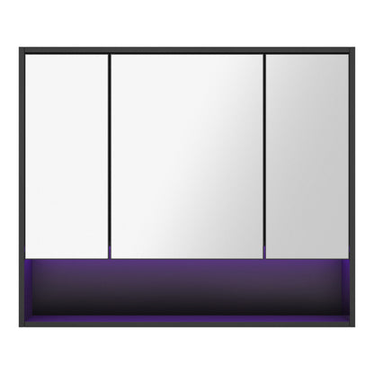 Welba Bathroom Mirror Cabinet LED Wall Storage 900x750mm Black-Bathroom Cabinet-PEROZ Accessories