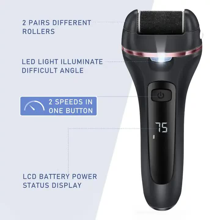 White 3 Pcs Suit Electric Foot Callus Remover with LCD Display | Waterproof Pedicure Set | Dual-Speed Dead Skin Exfoliator for Smooth Feet-Foot Care-PEROZ Accessories