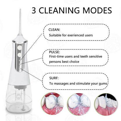 White 300ML Cordless Water Flosser with 5 Nozzles - Rechargeable Portable Oral Irrigator-Oral Care-PEROZ Accessories