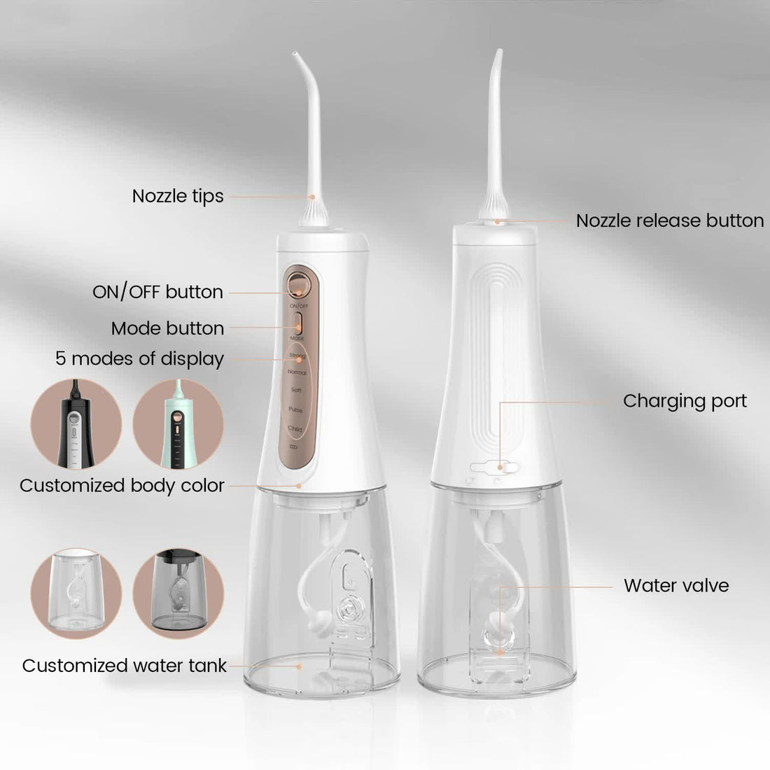 White Portable Rechargeable Water Flosser - Handheld Oral Irrigator for Teeth &amp; Gums-Oral Care-PEROZ Accessories