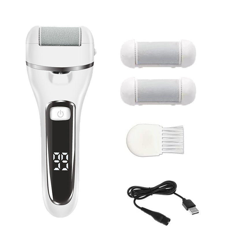 White Rechargeable Electric Foot File Callus Remover with LED Display and USB Charging-Foot Care-PEROZ Accessories
