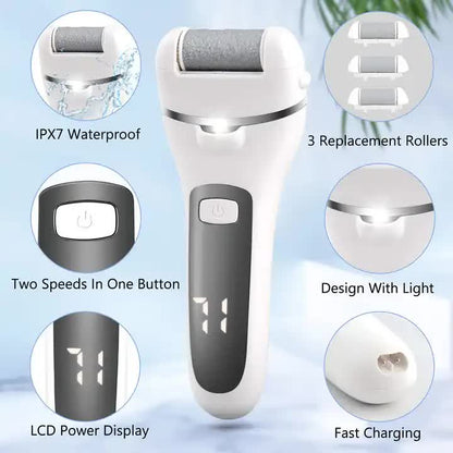 White Rechargeable Electric Foot File Callus Remover with LED Display and USB Charging-Foot Care-PEROZ Accessories
