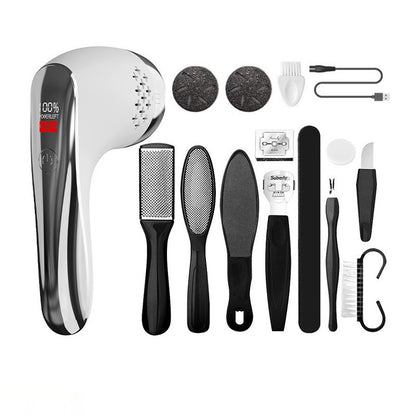 White Rechargeable Electric Foot Grinder with Suction - Complete 10-Piece Pedicure Kit-Foot Care-PEROZ Accessories