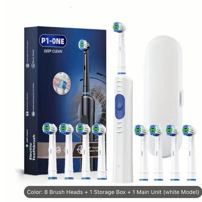 White Rechargeable Electric Toothbrush with Travel Case - 8 Replacement Heads for Deep Cleaning-Oral Care-PEROZ Accessories