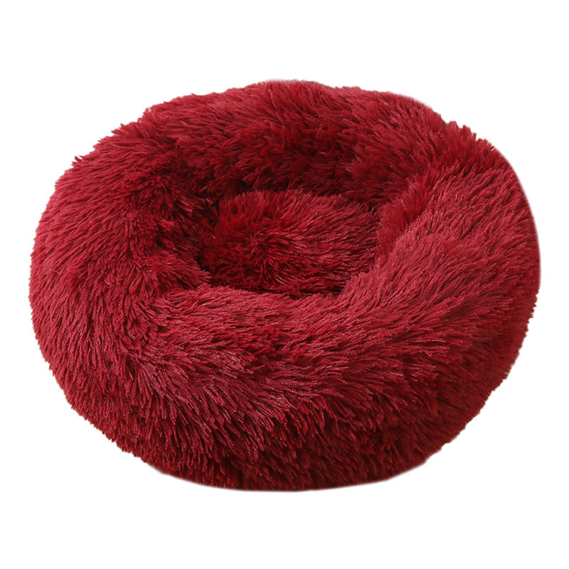 Wine Red 50cm Cozy Round Pet Bed - Plush Cat &amp; Dog Bed with Non-Slip Base, Machine Washable-Pet Care > Dog Supplies > Dog Beds-PEROZ Accessories