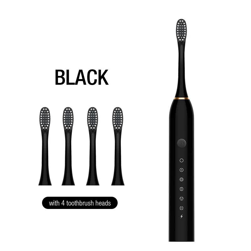 X-3 Sonic Electric Toothbrush, 4 Replacement Brush Heads, and USB Charging Cable - Sleek Black Design-Oral Care-PEROZ Accessories