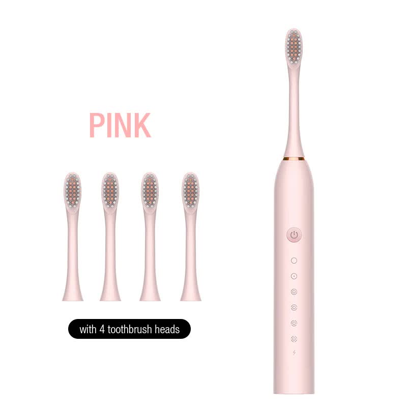 X-3 Sonic Electric Toothbrush, 4 Replacement Brush Heads, and USB Charging Cable - Sleek Pink Design-Oral Care-PEROZ Accessories