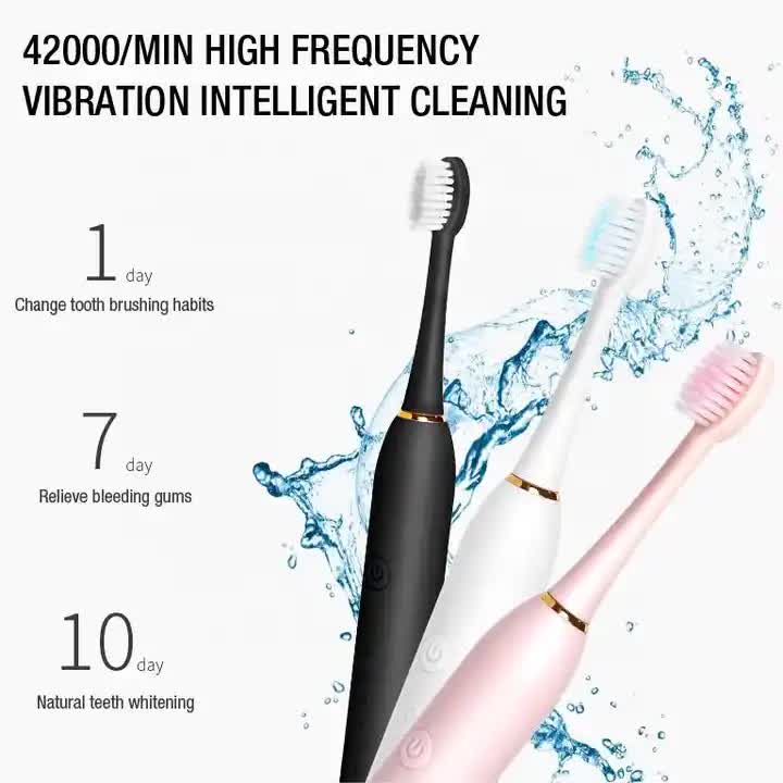 X-3 Sonic Electric Toothbrush, 4 Replacement Brush Heads, and USB Charging Cable - Sleek Pink Design-Oral Care-PEROZ Accessories