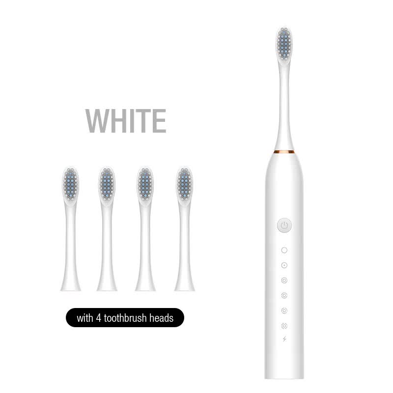 X-3 Sonic Electric Toothbrush, 4 Replacement Brush Heads, and USB Charging Cable - Sleek White Design-Oral Care-PEROZ Accessories
