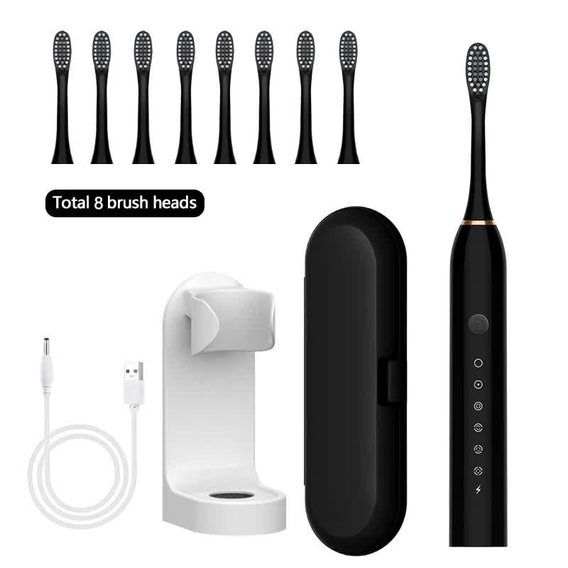 X-3 Sonic Electric Toothbrush in Black, 8 Brush Heads, Travel Case, USB Charging, and Stand Included-Oral Care-PEROZ Accessories