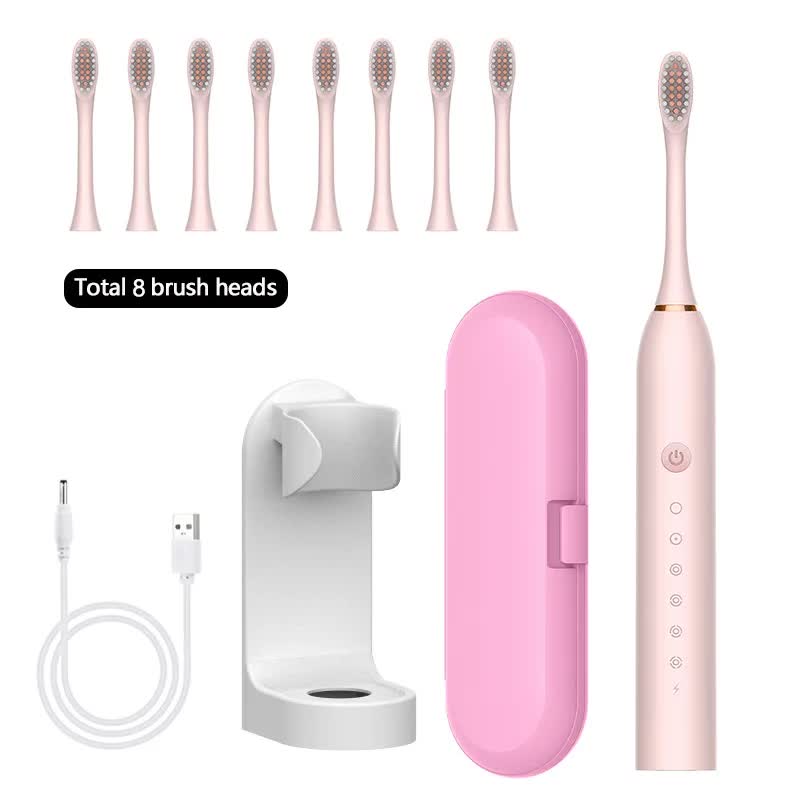 X-3 Sonic Electric Toothbrush in Pink, 8 Brush Heads, Travel Case, USB Charging, and Stand Included-Oral Care-PEROZ Accessories