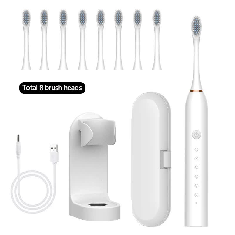 X-3 Sonic Electric Toothbrush in White, 8 Brush Heads, Travel Case, USB Charging, and Stand Included-Oral Care-PEROZ Accessories