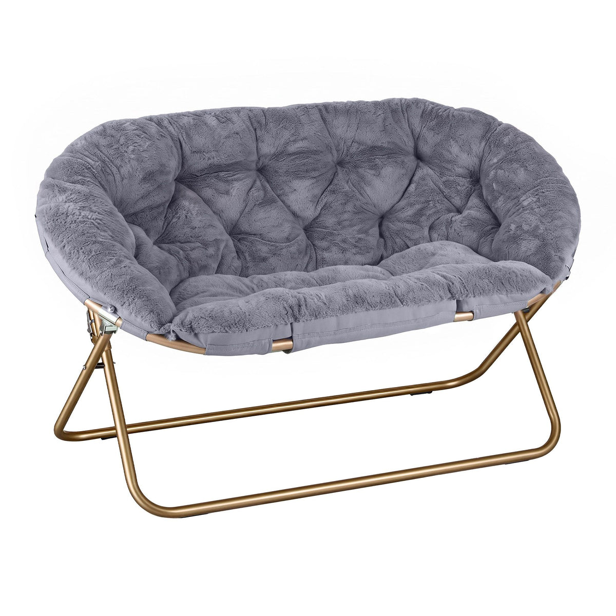 Artiss Double Saucer Chair Soft Faux Fur Lounge Foldable Oversize Chair for Bedroom Grey-Furniture > Bar Stools &amp; Chairs > Arm Chairs &amp; Recliners-PEROZ Accessories