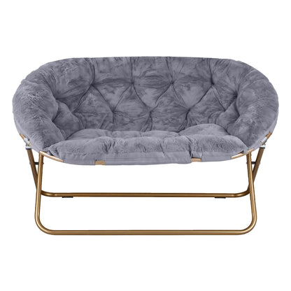 Artiss Double Saucer Chair Soft Faux Fur Lounge Foldable Oversize Chair for Bedroom Grey-Furniture > Bar Stools &amp; Chairs > Arm Chairs &amp; Recliners-PEROZ Accessories