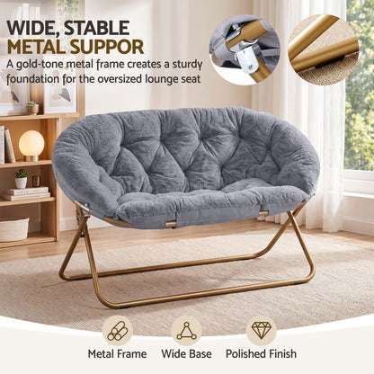 Artiss Double Saucer Chair Soft Faux Fur Lounge Foldable Oversize Chair for Bedroom Grey-Furniture > Bar Stools &amp; Chairs > Arm Chairs &amp; Recliners-PEROZ Accessories