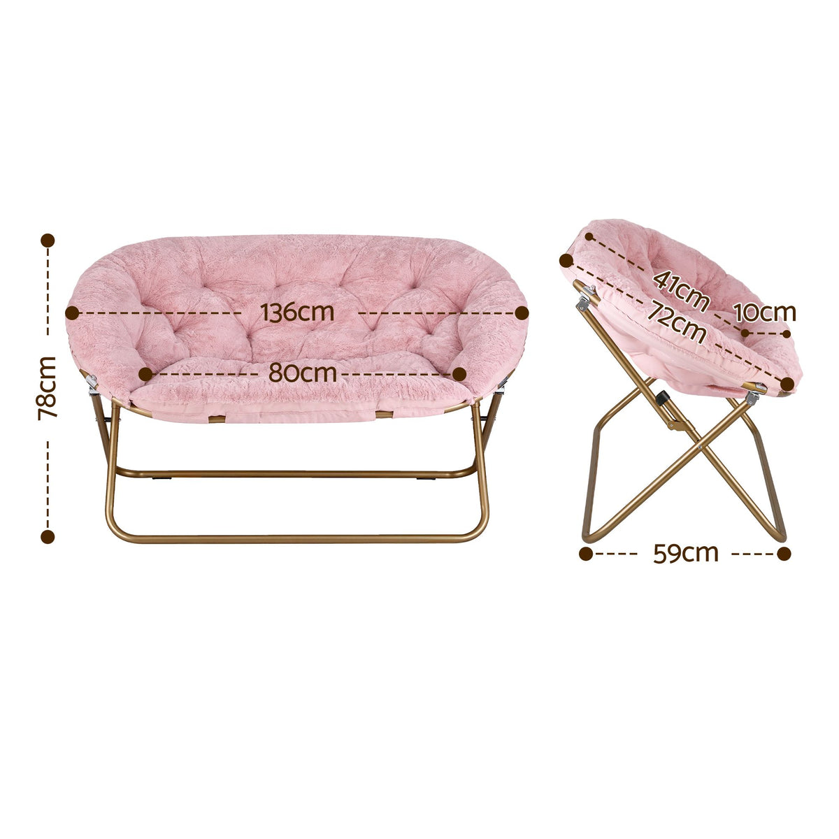 Artiss Double Saucer Chair Soft Faux Fur Lounge Foldable Oversize Chair for Bedroom Pink-Furniture > Bar Stools &amp; Chairs > Arm Chairs &amp; Recliners-PEROZ Accessories