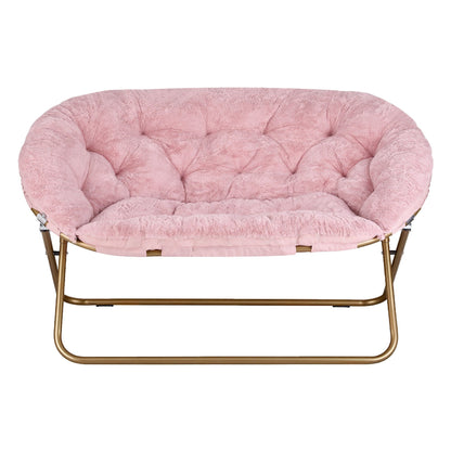 Artiss Double Saucer Chair Soft Faux Fur Lounge Foldable Oversize Chair for Bedroom Pink-Furniture > Bar Stools &amp; Chairs > Arm Chairs &amp; Recliners-PEROZ Accessories