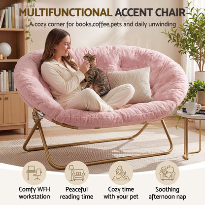 Artiss Double Saucer Chair Soft Faux Fur Lounge Foldable Oversize Chair for Bedroom Pink-Furniture > Bar Stools &amp; Chairs > Arm Chairs &amp; Recliners-PEROZ Accessories