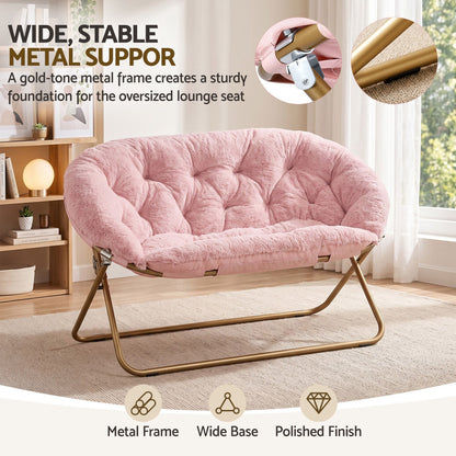 Artiss Double Saucer Chair Soft Faux Fur Lounge Foldable Oversize Chair for Bedroom Pink-Furniture > Bar Stools &amp; Chairs > Arm Chairs &amp; Recliners-PEROZ Accessories