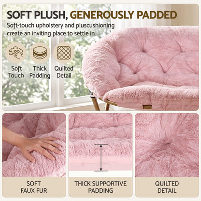 Artiss Double Saucer Chair Soft Faux Fur Lounge Foldable Oversize Chair for Bedroom Pink-Furniture > Bar Stools &amp; Chairs > Arm Chairs &amp; Recliners-PEROZ Accessories