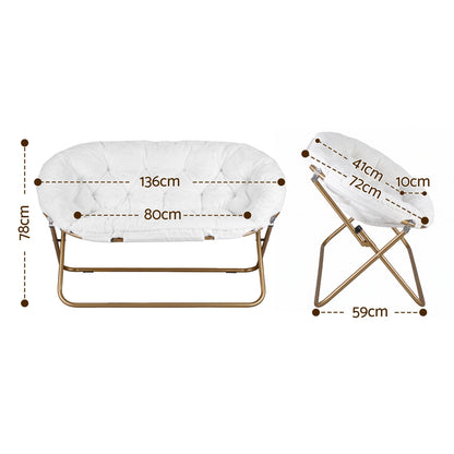 Artiss Double Saucer Chair Soft Faux Fur Lounge Foldable Oversize Chair for Bedroom White-Furniture > Bar Stools &amp; Chairs > Arm Chairs &amp; Recliners-PEROZ Accessories