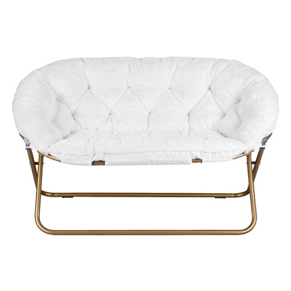 Artiss Double Saucer Chair Soft Faux Fur Lounge Foldable Oversize Chair for Bedroom White-Furniture > Bar Stools &amp; Chairs > Arm Chairs &amp; Recliners-PEROZ Accessories