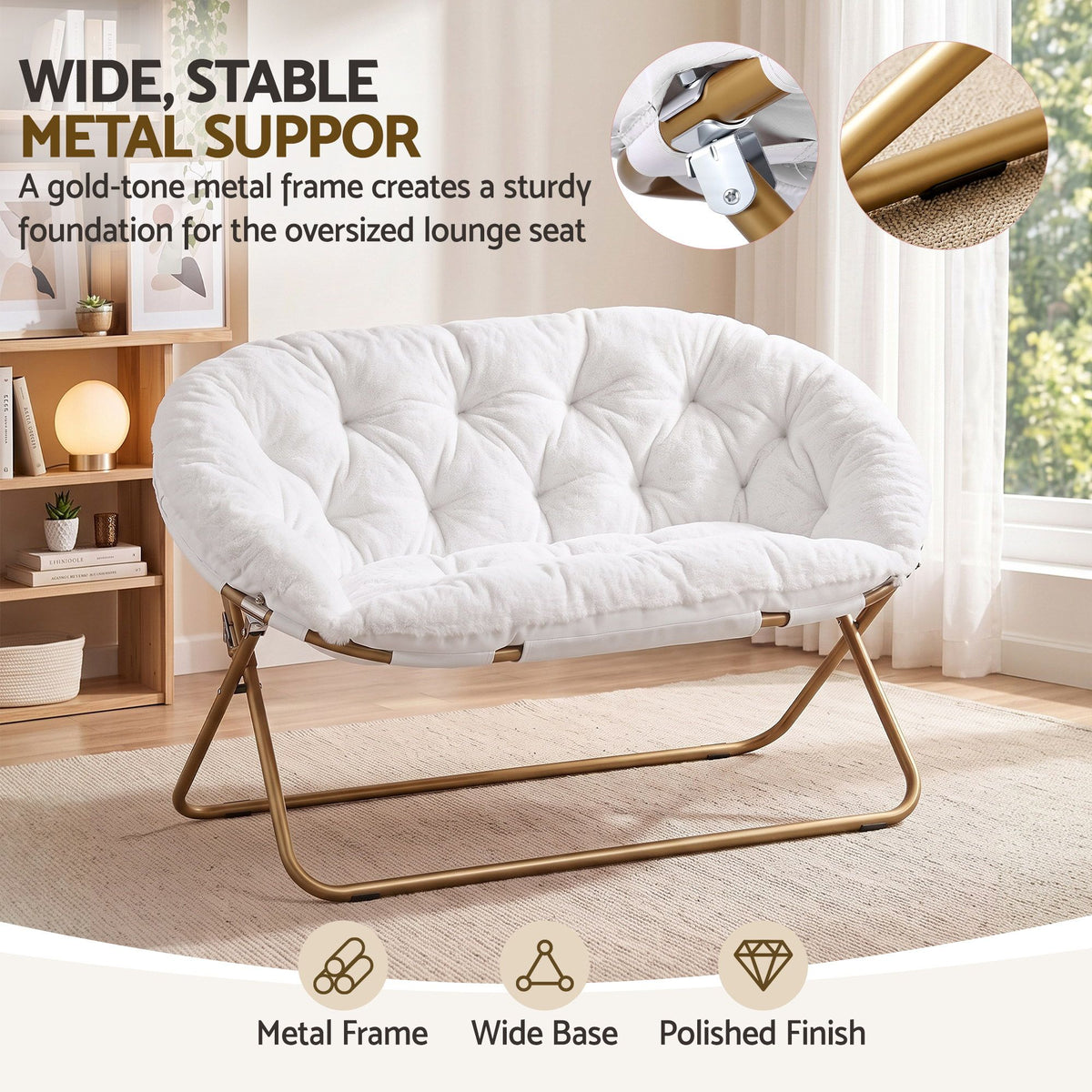 Artiss Double Saucer Chair Soft Faux Fur Lounge Foldable Oversize Chair for Bedroom White-Furniture > Bar Stools &amp; Chairs > Arm Chairs &amp; Recliners-PEROZ Accessories
