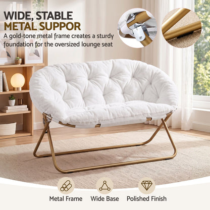 Artiss Double Saucer Chair Soft Faux Fur Lounge Foldable Oversize Chair for Bedroom White-Furniture > Bar Stools &amp; Chairs > Arm Chairs &amp; Recliners-PEROZ Accessories