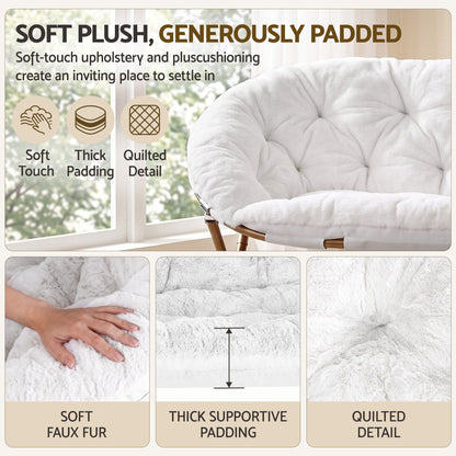 Artiss Double Saucer Chair Soft Faux Fur Lounge Foldable Oversize Chair for Bedroom White-Furniture > Bar Stools &amp; Chairs > Arm Chairs &amp; Recliners-PEROZ Accessories