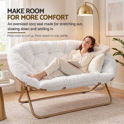 Artiss Double Saucer Chair Soft Faux Fur Lounge Foldable Oversize Chair for Bedroom White-Furniture > Bar Stools &amp; Chairs > Arm Chairs &amp; Recliners-PEROZ Accessories