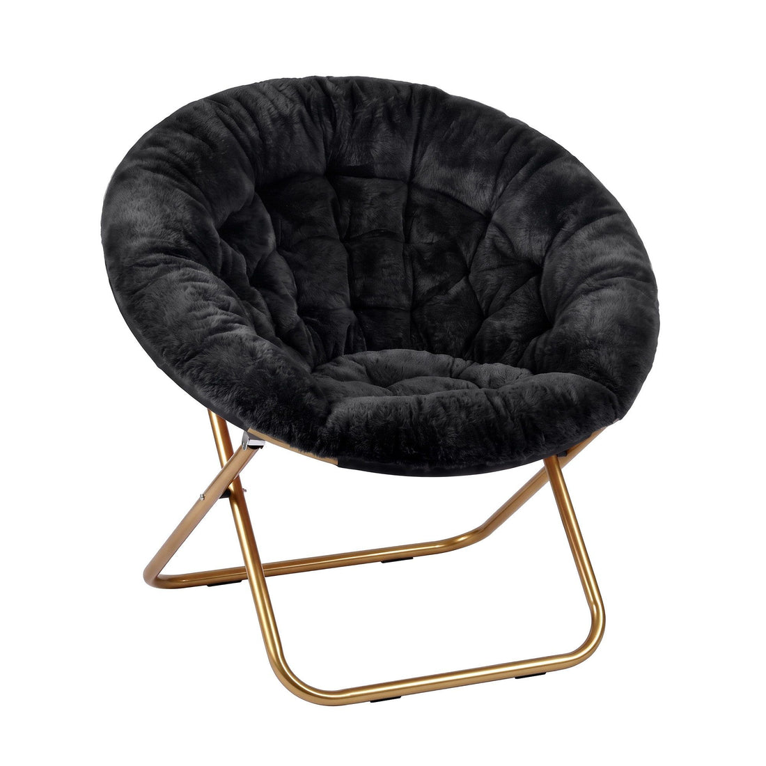 Artiss Cozy Saucer Chair Soft Faux Fur Folding Accent Chair for Bedroom Black-Furniture > Bar Stools &amp; Chairs > Arm Chairs &amp; Recliners-PEROZ Accessories