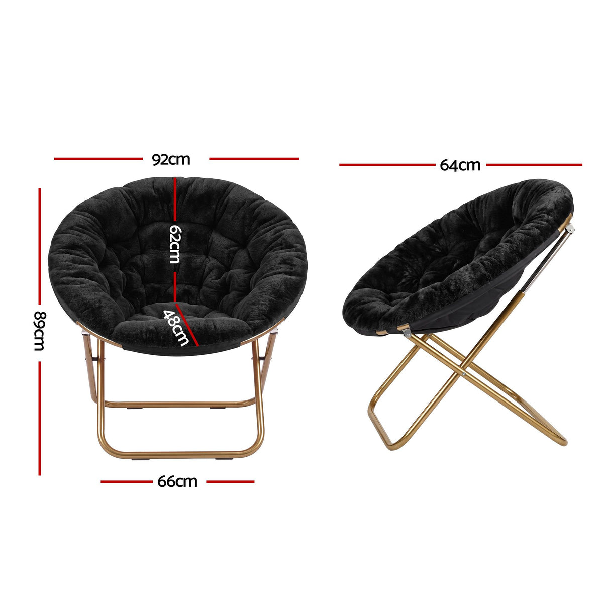 Artiss Cozy Saucer Chair Soft Faux Fur Folding Accent Chair for Bedroom Black-Furniture > Bar Stools &amp; Chairs > Arm Chairs &amp; Recliners-PEROZ Accessories