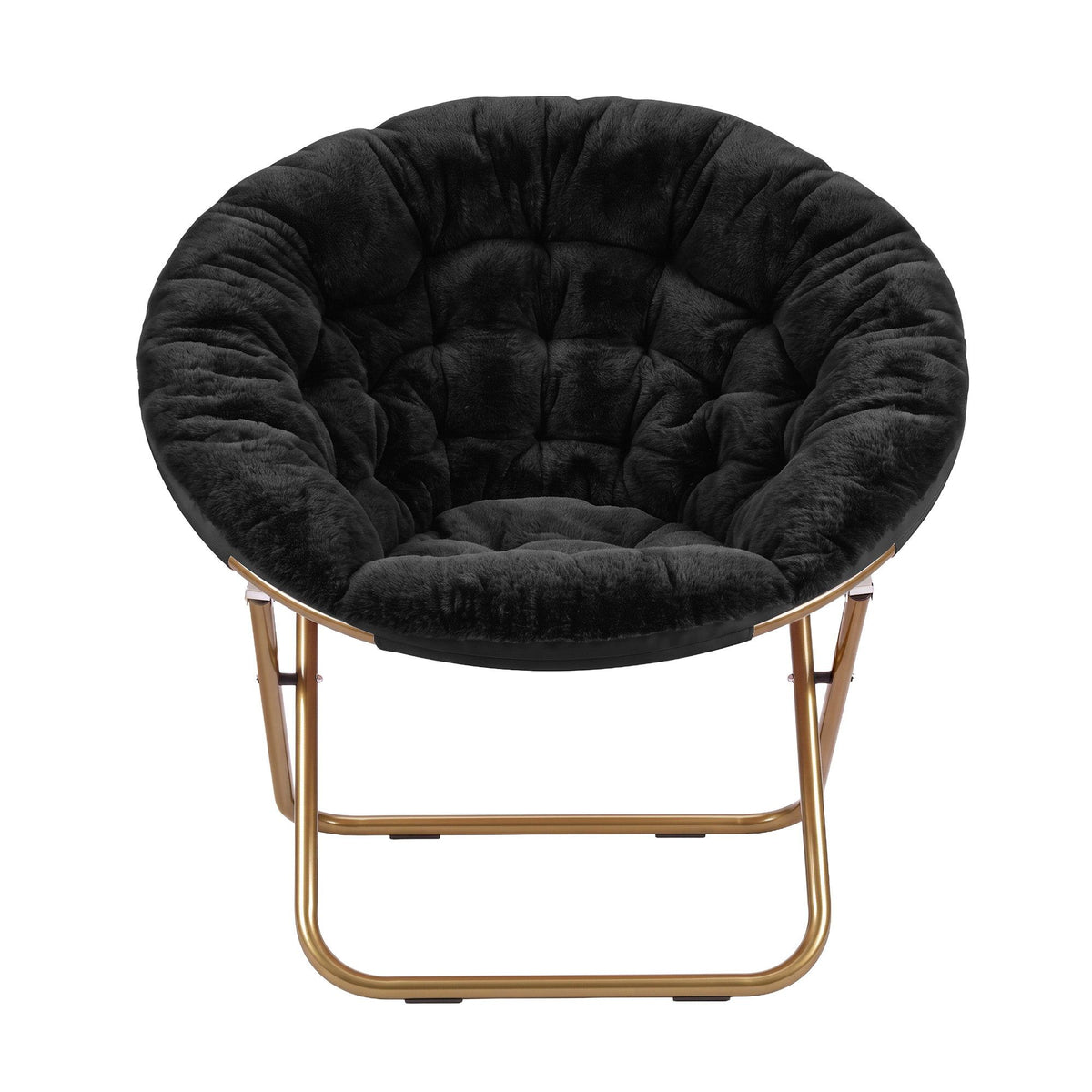 Artiss Cozy Saucer Chair Soft Faux Fur Folding Accent Chair for Bedroom Black-Furniture > Bar Stools &amp; Chairs > Arm Chairs &amp; Recliners-PEROZ Accessories