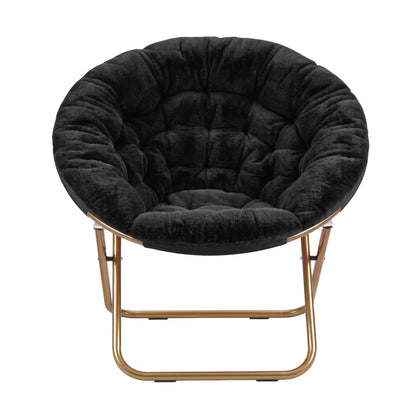 Artiss Cozy Saucer Chair Soft Faux Fur Folding Accent Chair for Bedroom Black-Furniture > Bar Stools &amp; Chairs > Arm Chairs &amp; Recliners-PEROZ Accessories