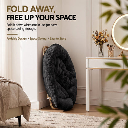 Artiss Cozy Saucer Chair Soft Faux Fur Folding Accent Chair for Bedroom Black-Furniture > Bar Stools &amp; Chairs > Arm Chairs &amp; Recliners-PEROZ Accessories