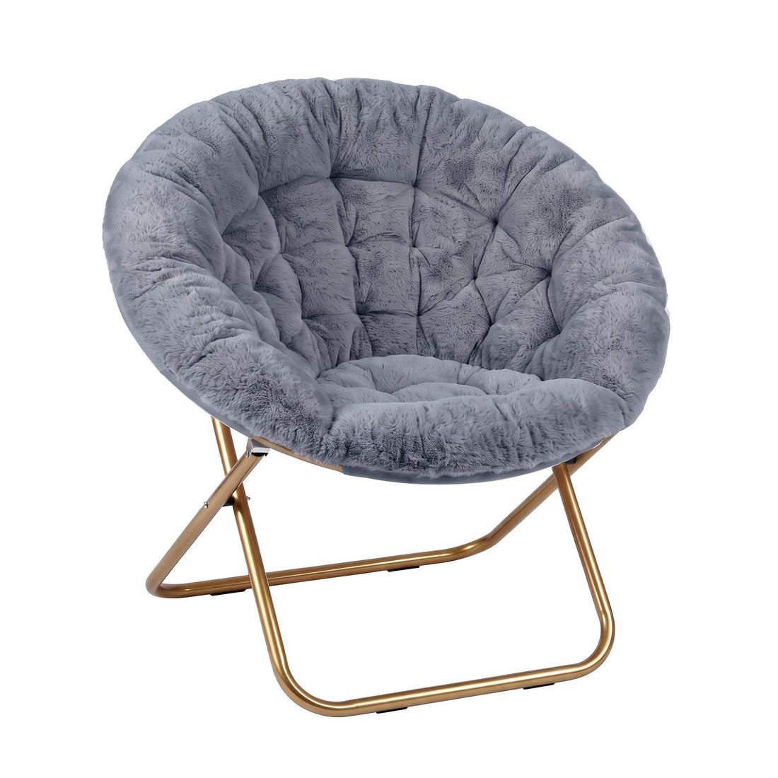 Artiss Cozy Saucer Chair Soft Faux Fur Folding Accent Chair for Bedroom Grey-Furniture > Bar Stools &amp; Chairs > Arm Chairs &amp; Recliners-PEROZ Accessories
