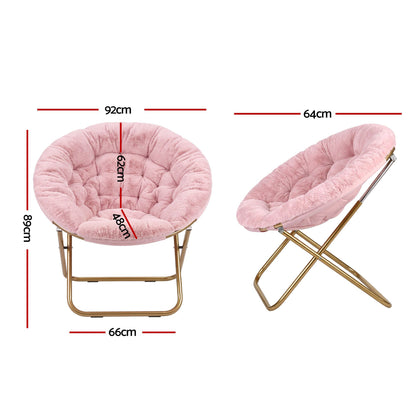 Artiss Cozy Saucer Chair Soft Faux Fur Folding Accent Chair for Bedroom Pink-Furniture > Bar Stools &amp; Chairs > Arm Chairs &amp; Recliners-PEROZ Accessories
