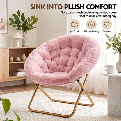 Artiss Cozy Saucer Chair Soft Faux Fur Folding Accent Chair for Bedroom Pink-Furniture > Bar Stools &amp; Chairs > Arm Chairs &amp; Recliners-PEROZ Accessories