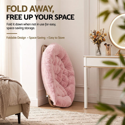 Artiss Cozy Saucer Chair Soft Faux Fur Folding Accent Chair for Bedroom Pink-Furniture > Bar Stools &amp; Chairs > Arm Chairs &amp; Recliners-PEROZ Accessories