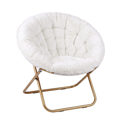 Artiss Cozy Saucer Chair Soft Faux Fur Folding Accent Chair for Bedroom White-Furniture > Bar Stools &amp; Chairs > Arm Chairs &amp; Recliners-PEROZ Accessories