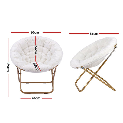 Artiss Cozy Saucer Chair Soft Faux Fur Folding Accent Chair for Bedroom White-Furniture > Bar Stools &amp; Chairs > Arm Chairs &amp; Recliners-PEROZ Accessories