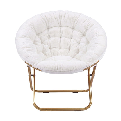 Artiss Cozy Saucer Chair Soft Faux Fur Folding Accent Chair for Bedroom White-Furniture > Bar Stools &amp; Chairs > Arm Chairs &amp; Recliners-PEROZ Accessories