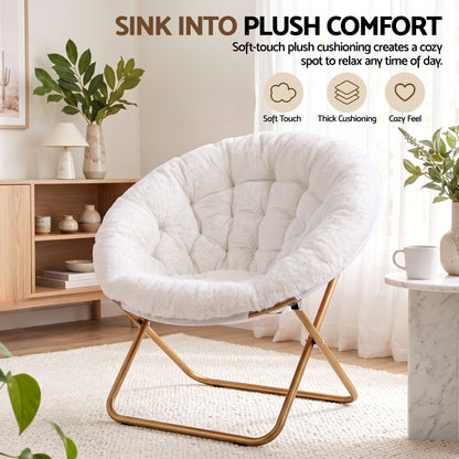 Artiss Cozy Saucer Chair Soft Faux Fur Folding Accent Chair for Bedroom White-Furniture > Bar Stools &amp; Chairs > Arm Chairs &amp; Recliners-PEROZ Accessories