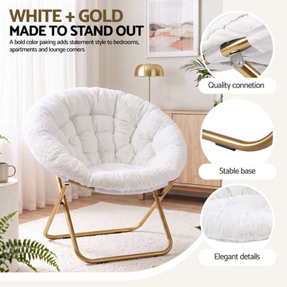 Artiss Cozy Saucer Chair Soft Faux Fur Folding Accent Chair for Bedroom White-Furniture > Bar Stools &amp; Chairs > Arm Chairs &amp; Recliners-PEROZ Accessories