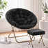 Artiss Comfy Saucer Chair Soft Faux Fur Foldable Accent Chair with Ottoman Black-Furniture > Bar Stools & Chairs > Arm Chairs & Recliners-PEROZ Accessories