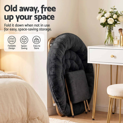 Artiss Comfy Saucer Chair Soft Faux Fur Foldable Accent Chair with Ottoman Black-Furniture > Bar Stools &amp; Chairs > Arm Chairs &amp; Recliners-PEROZ Accessories