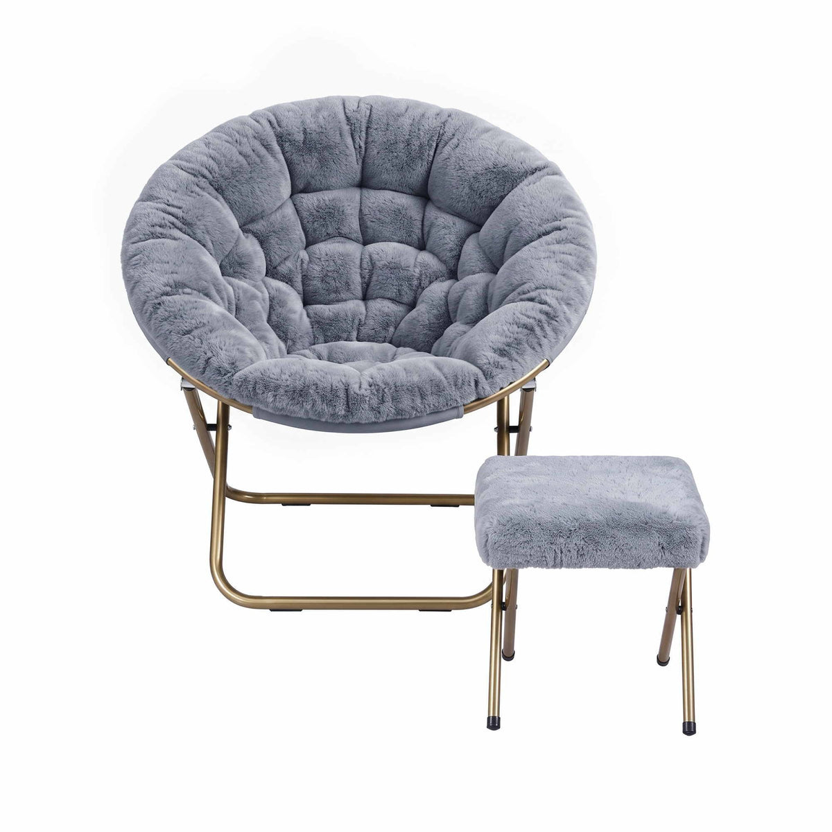 Artiss Comfy Saucer Chair Soft Faux Fur Foldable Accent Chair with Ottoman Grey-Furniture > Bar Stools &amp; Chairs > Arm Chairs &amp; Recliners-PEROZ Accessories